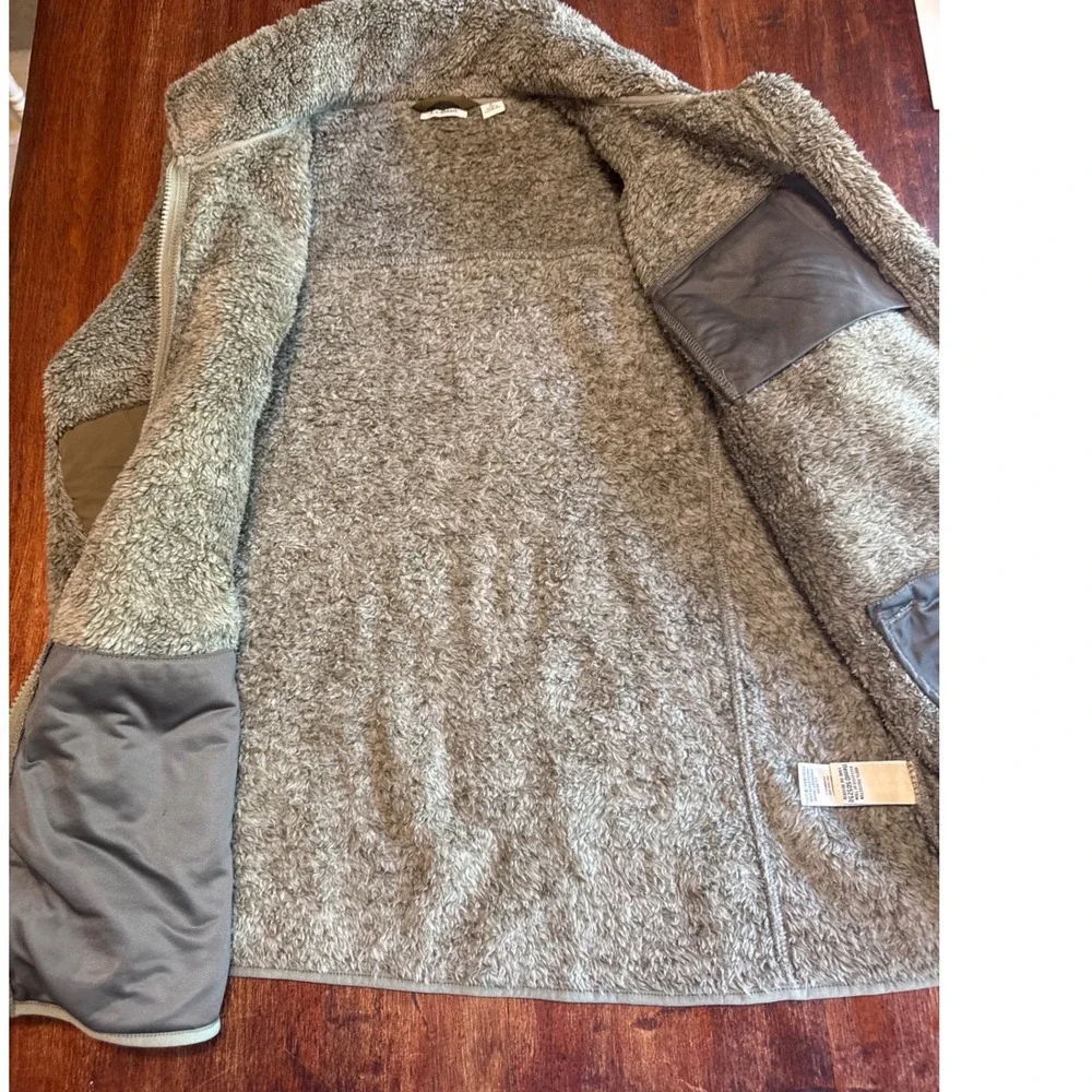 L.L.Bean Hi-Pile Fleece Jacket Mens Large Taupe Excellent‎ Elbow Patch Full Zip